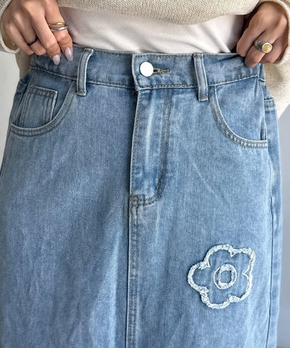 花朵刺繡牛仔半身裙