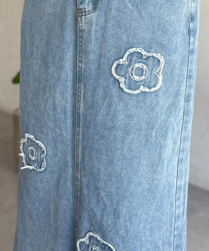 花朵刺繡牛仔半身裙