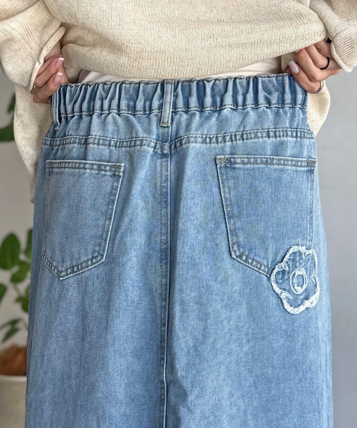花朵刺繡牛仔半身裙