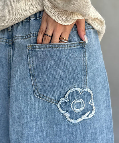 花朵刺繡牛仔半身裙