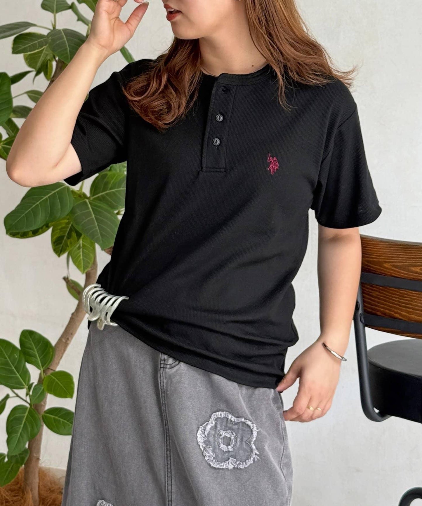 U.S. POLO ASSN. 緊身羅紋亨利領T恤