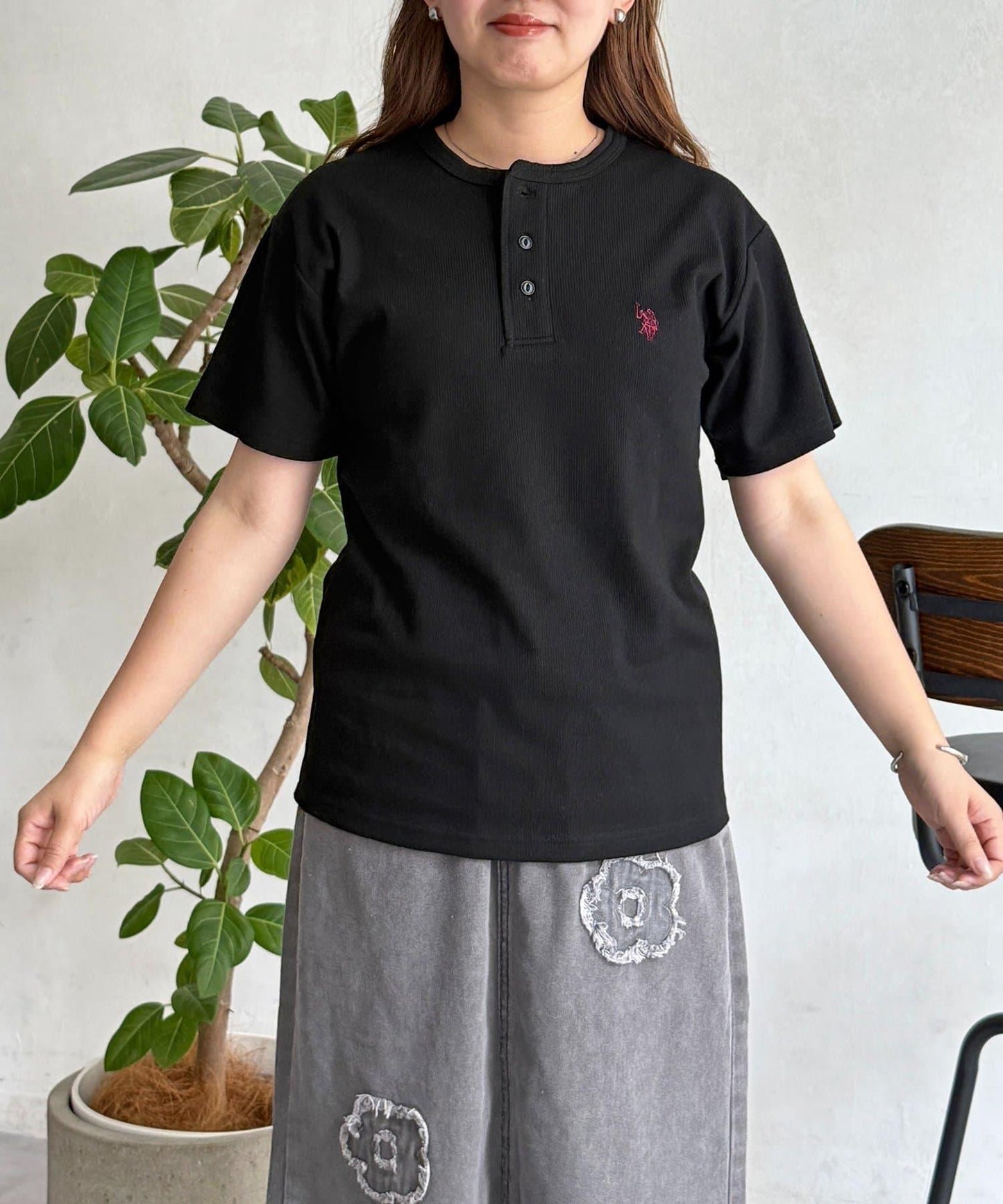 U.S. POLO ASSN. 緊身羅紋亨利領T恤