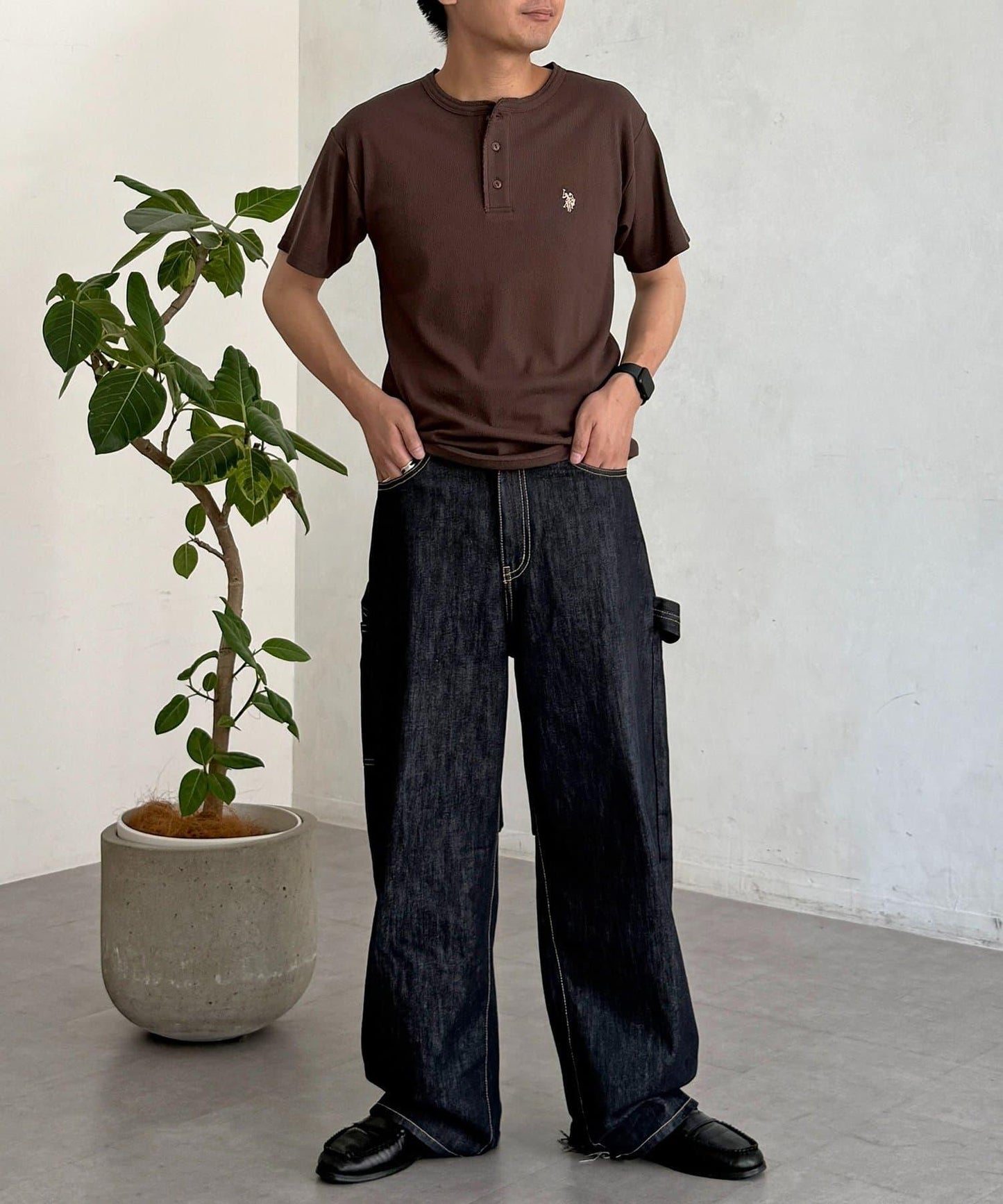 U.S. POLO ASSN. 緊身羅紋亨利領T恤