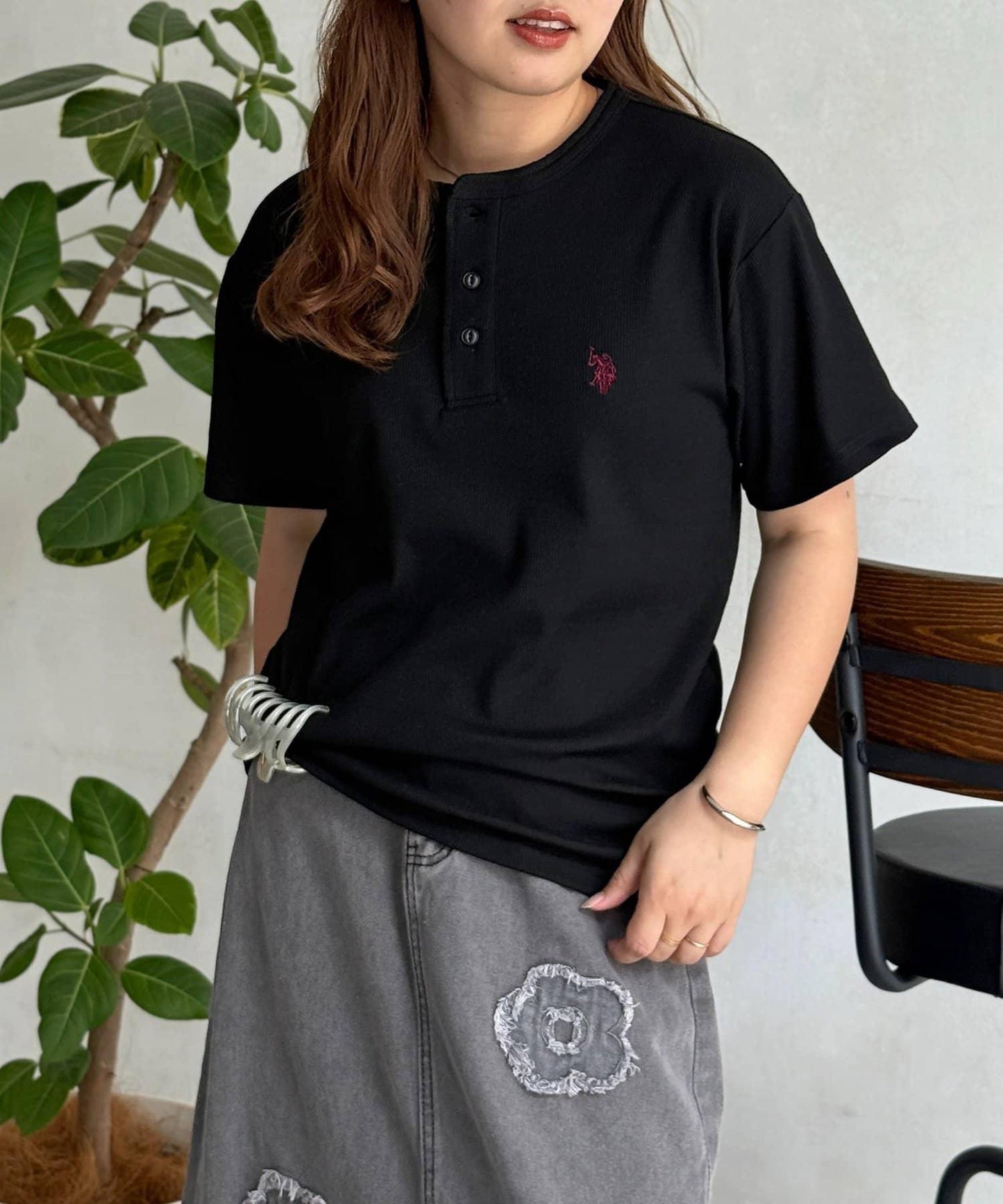 U.S. POLO ASSN. 緊身羅紋亨利領T恤