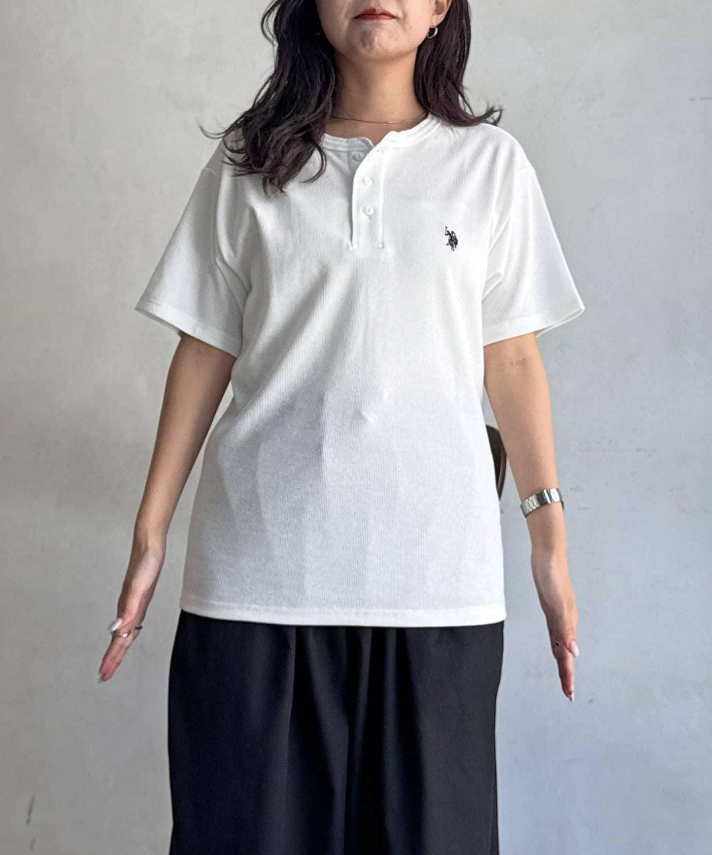 U.S. POLO ASSN. 緊身羅紋亨利領T恤