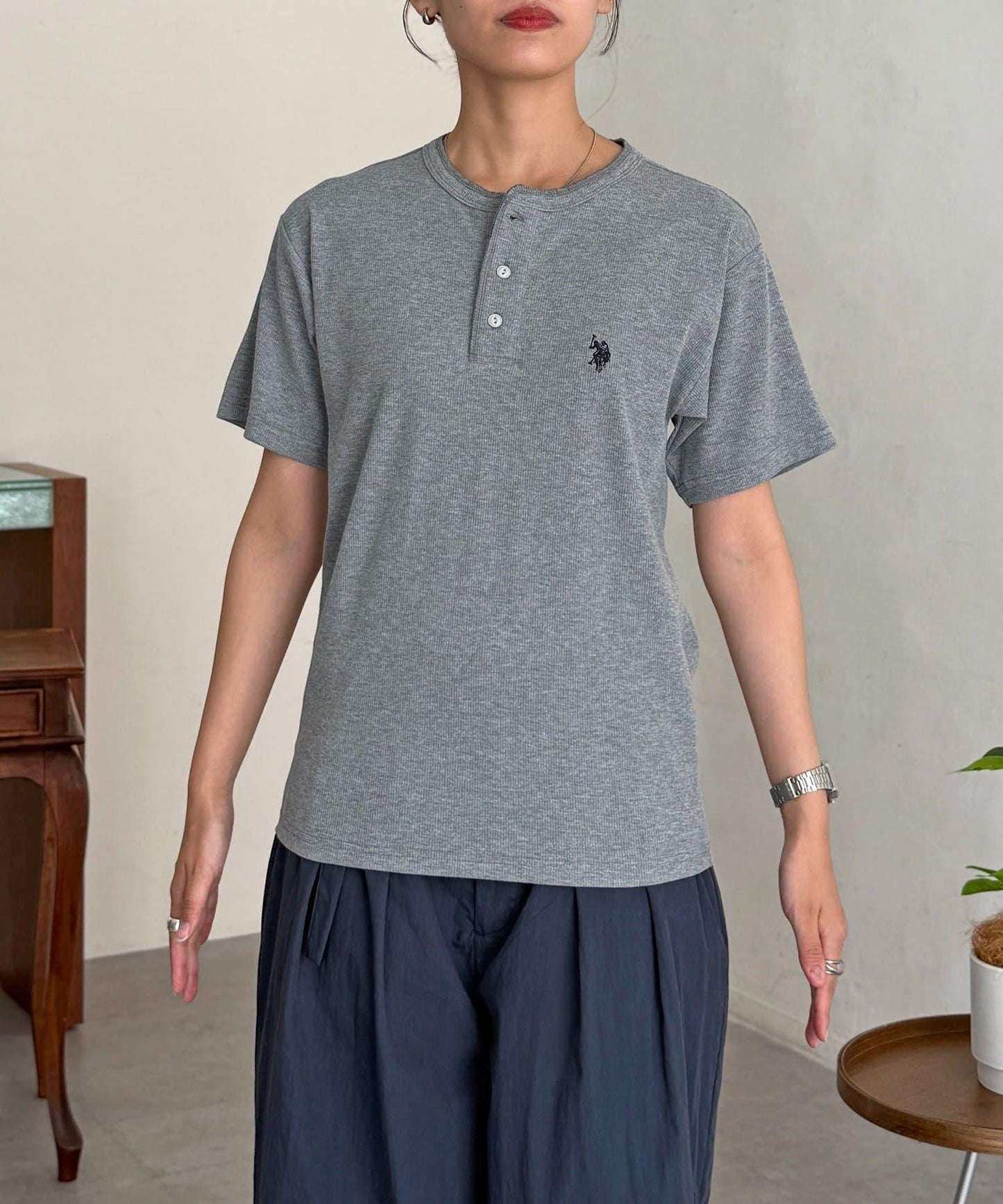 U.S. POLO ASSN. 緊身羅紋亨利領T恤