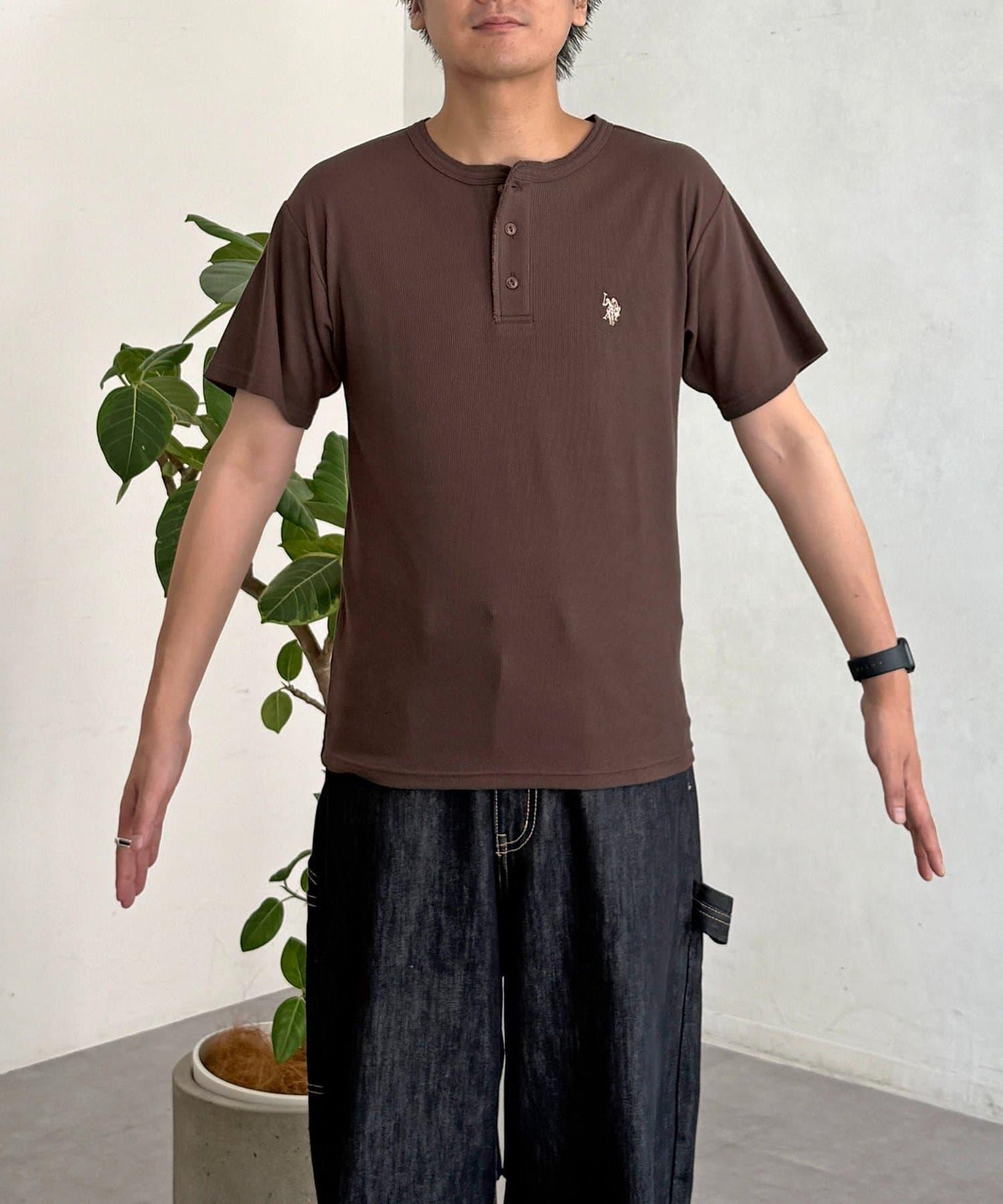 U.S. POLO ASSN. 緊身羅紋亨利領T恤