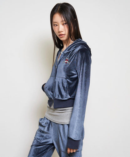 植絨印花短款連帽衛衣