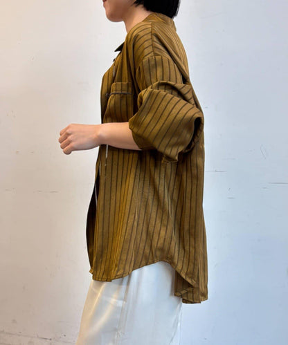PalinkA/パリンカ 條紋緞面襯衫