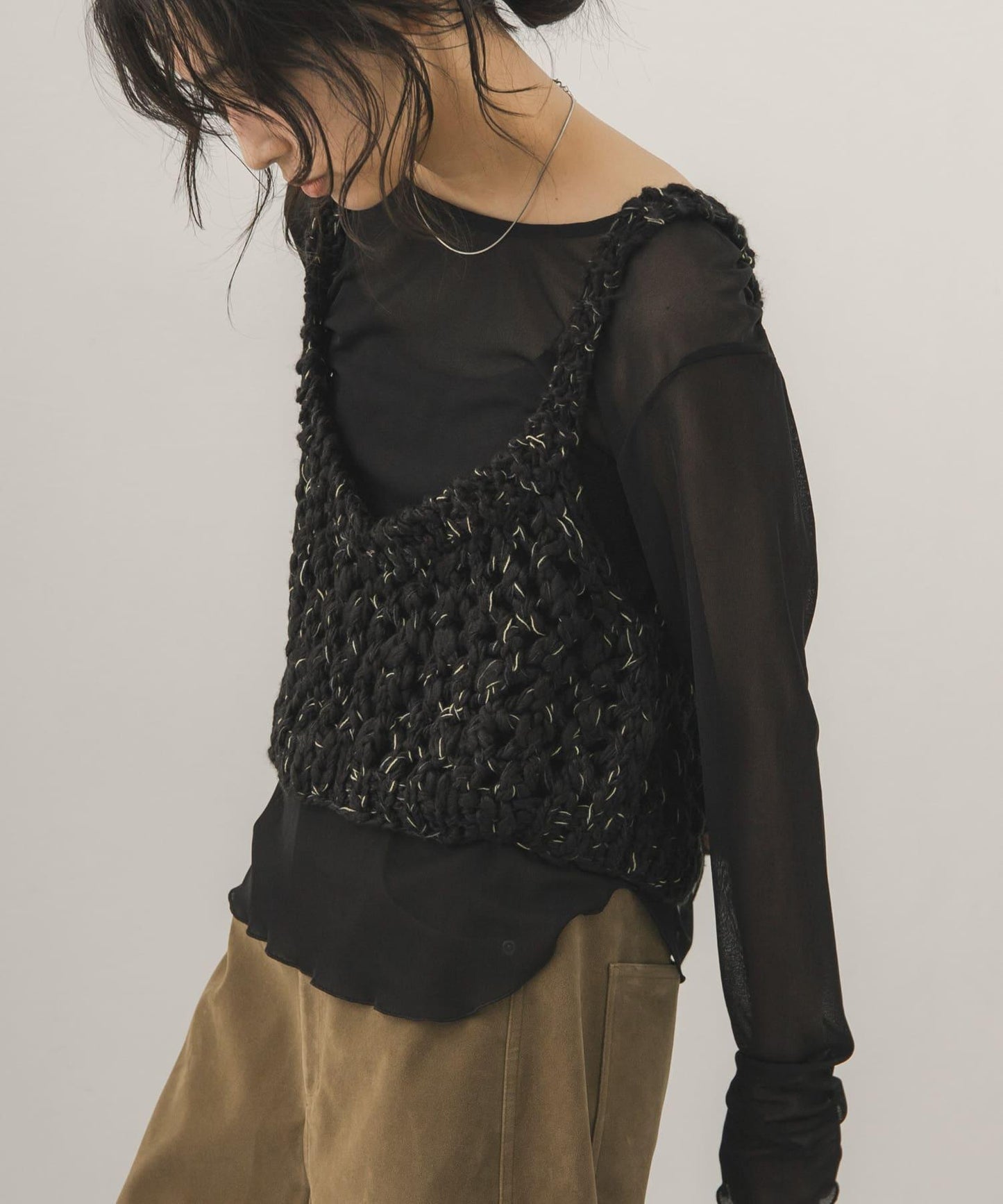 透視感褶皺長袖T恤