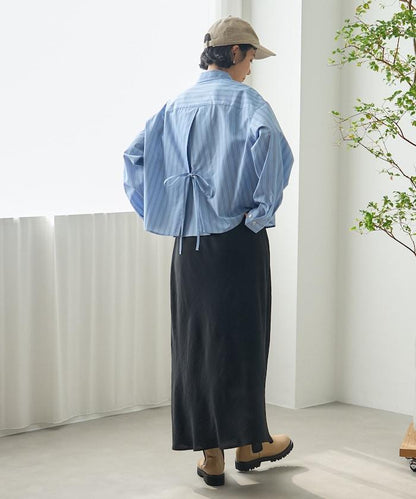 後繫帶 條紋 長袖襯衫