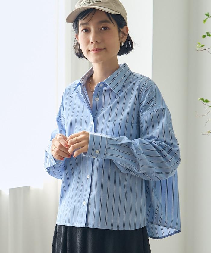 後繫帶 條紋 長袖襯衫