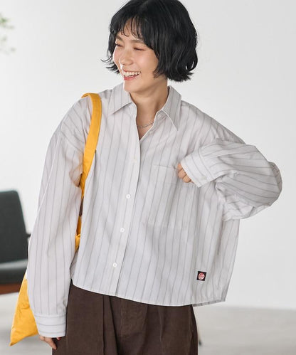 後繫帶 條紋 長袖襯衫