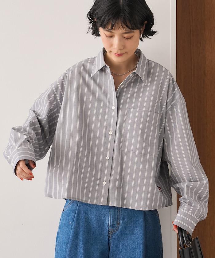 後繫帶 條紋 長袖襯衫