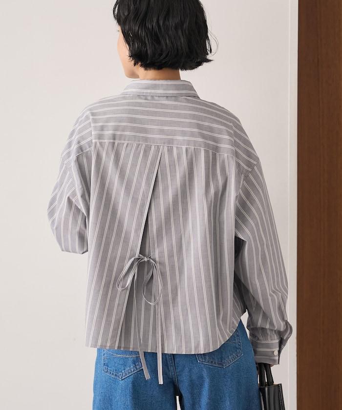 後繫帶 條紋 長袖襯衫