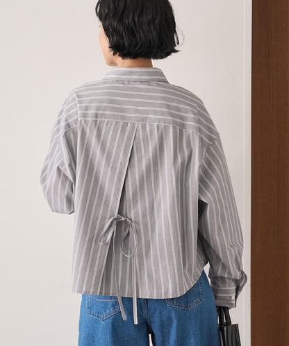 後繫帶 條紋 長袖襯衫