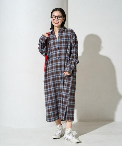 格紋大版型襯衫連衣裙