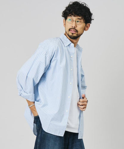 寬鬆版型 常規領 府綢 長袖襯衫