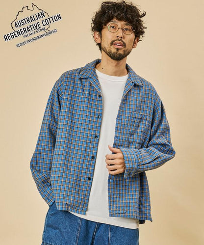AUSTRALIAN COTTON 開領 格紋襯衫 長袖