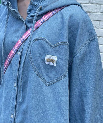 HELLO.SANFRANCISCO 牛仔連帽荷葉邊襯衫