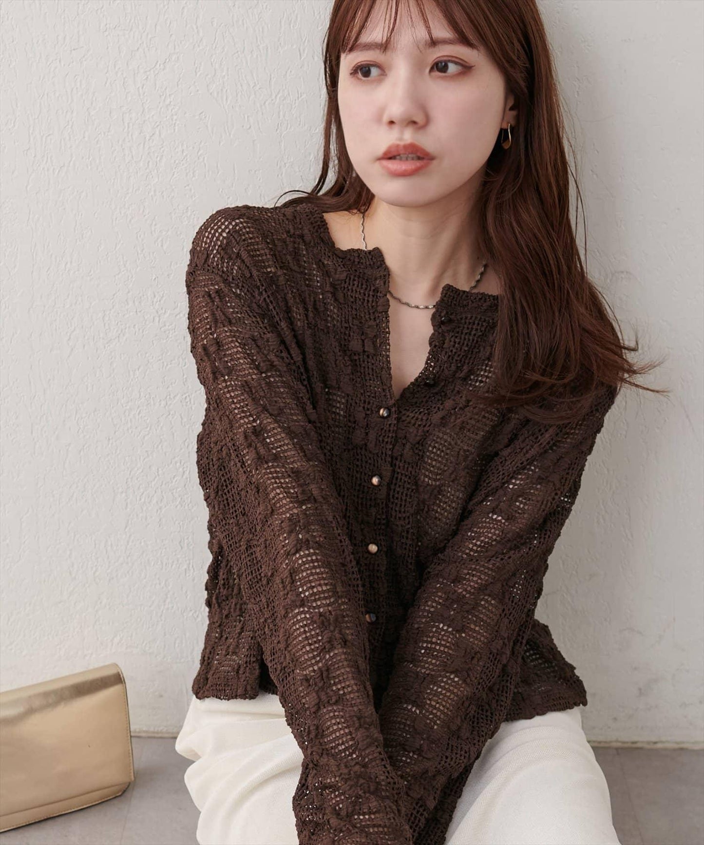 花朵蕾絲剪裁針織開衫