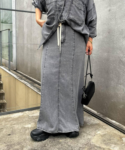 天絲牛仔美人魚半身裙