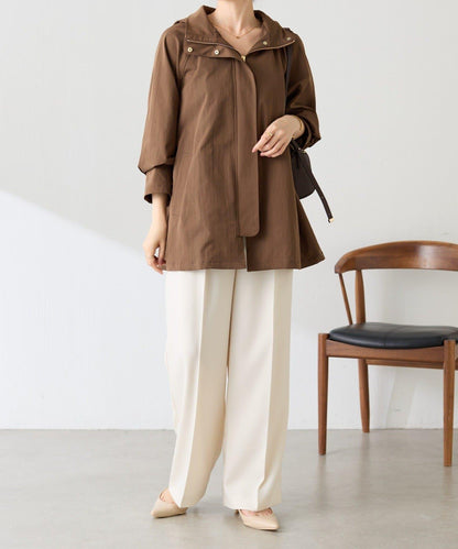 彈力立領中長款大衣
