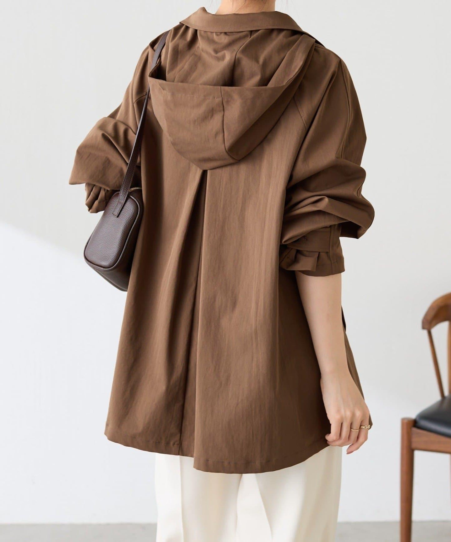 彈力立領中長款大衣
