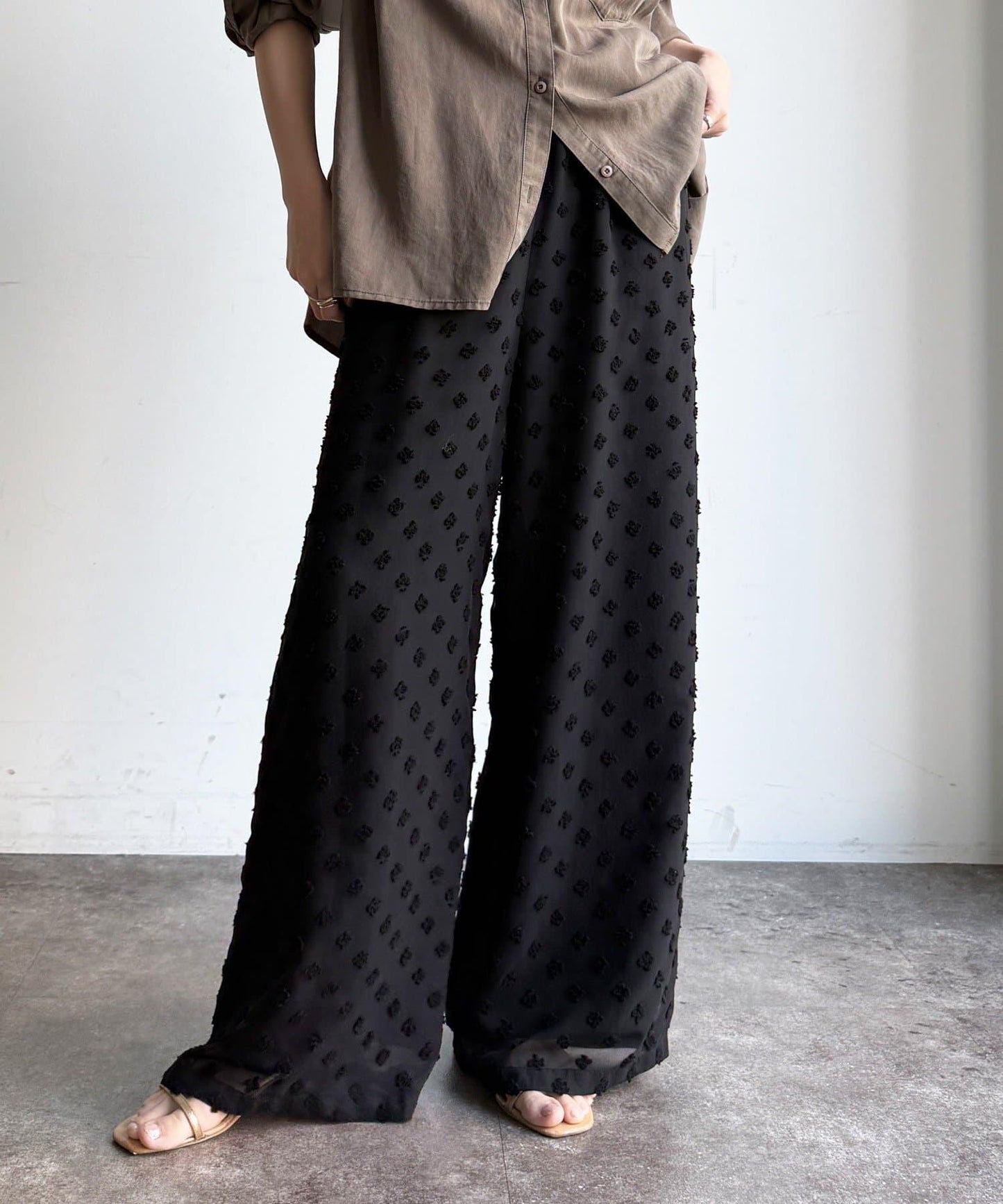 雪紡提花喇叭休閒褲