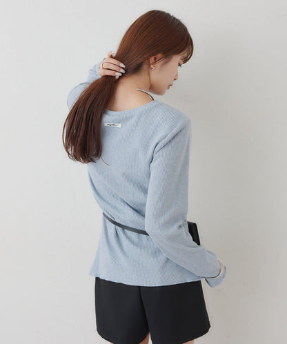 帶肩墊羅紋針織開衫