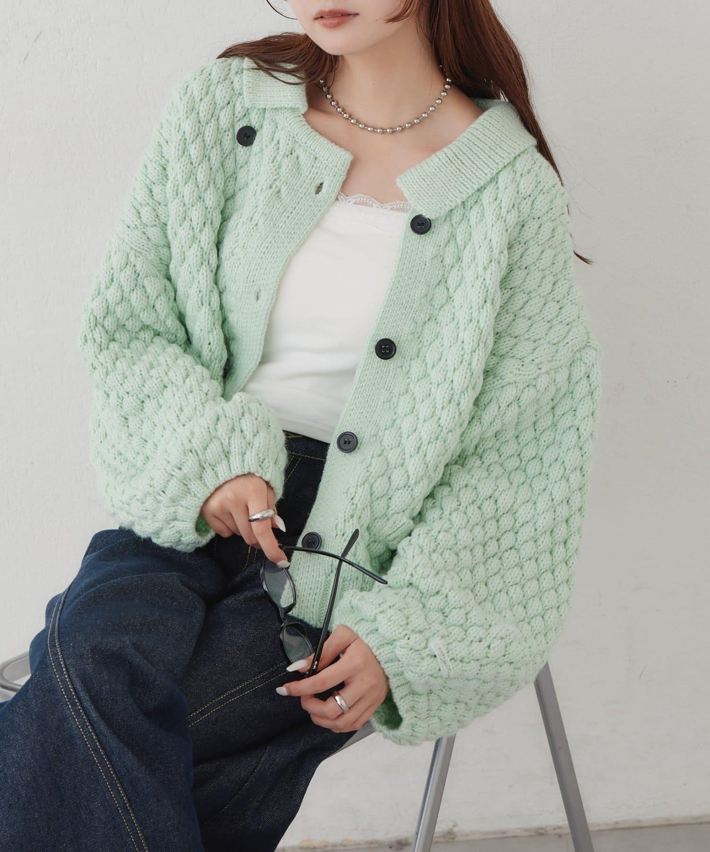 泡泡雙排扣針織開衫