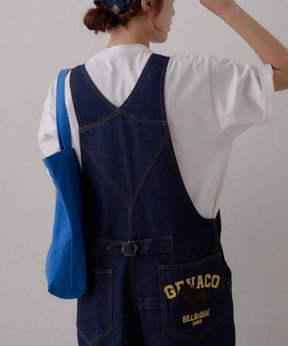 GEVACO 馬鞍包Logo印花牛仔揹帶褲