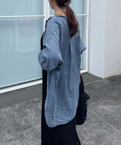 【Premium Sheer】可選領型牛仔拼色寬鬆襯衫