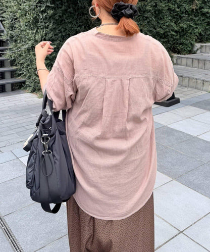 【Premium Sheer】可選領型牛仔拼色寬鬆襯衫