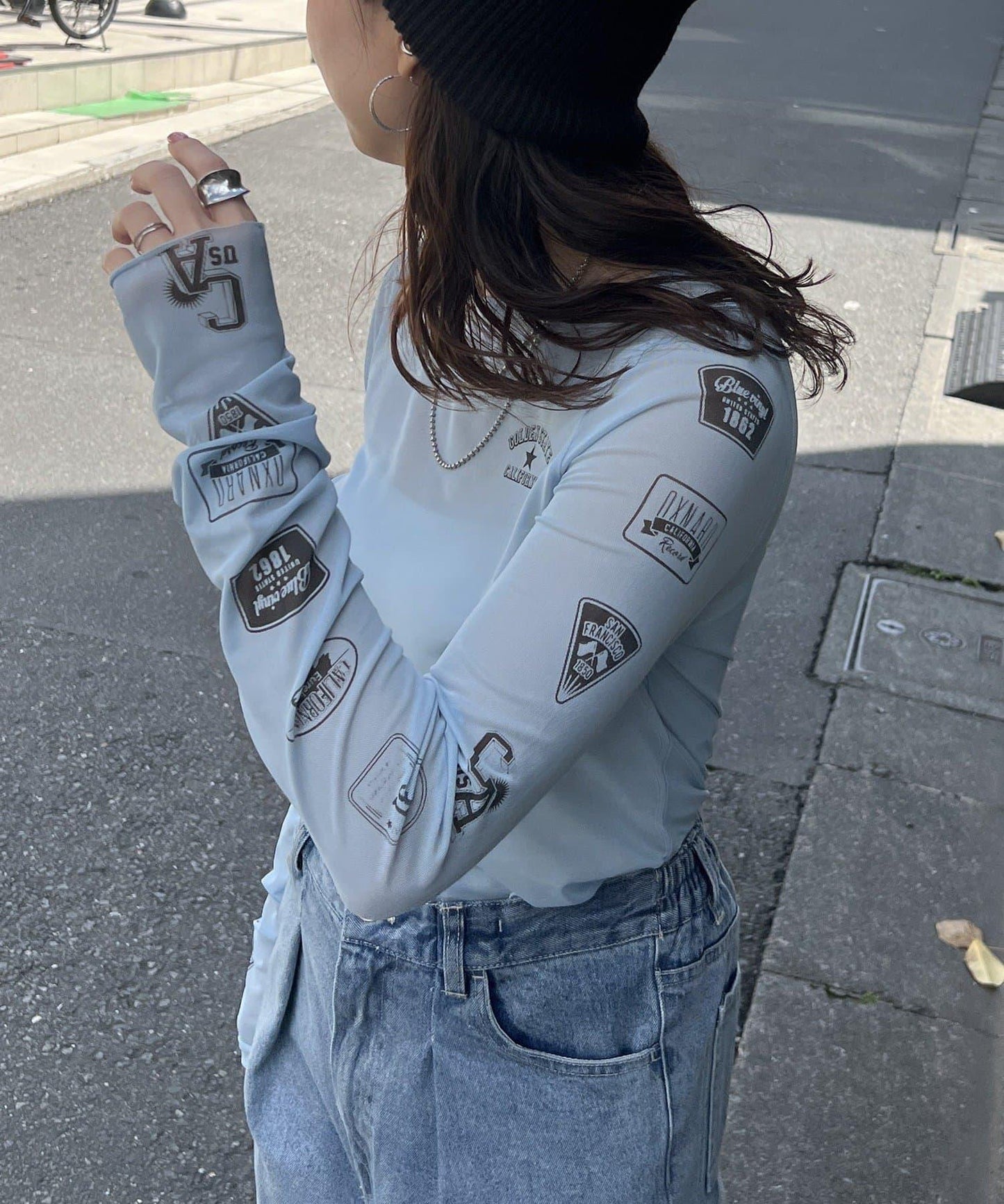 NUNIFE 袖口圖案透視內搭
