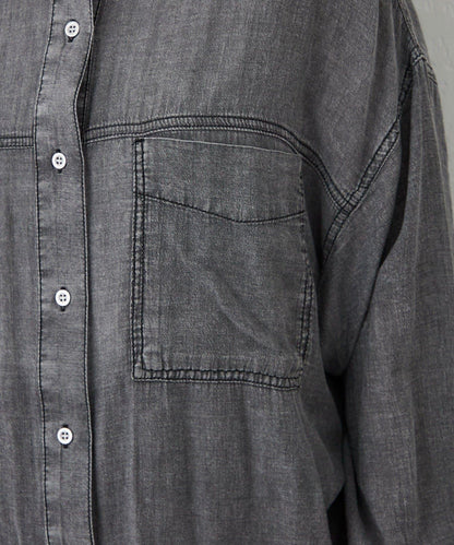 【Premium Sheer】可選領型牛仔拼色寬鬆襯衫