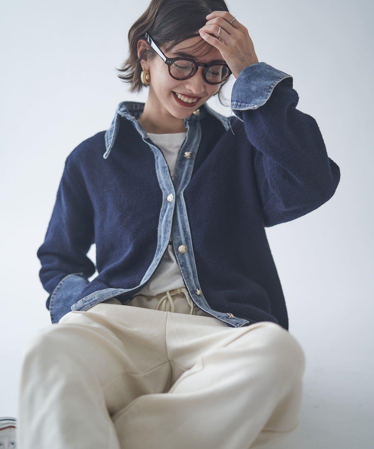 牛仔拼接針織開衫