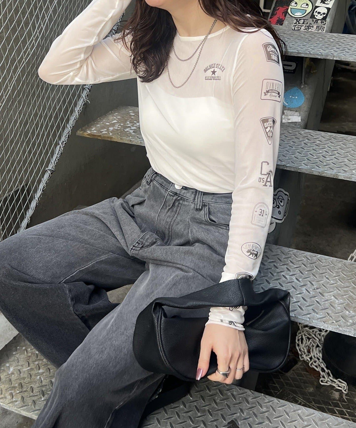 NUNIFE 袖口圖案透視內搭