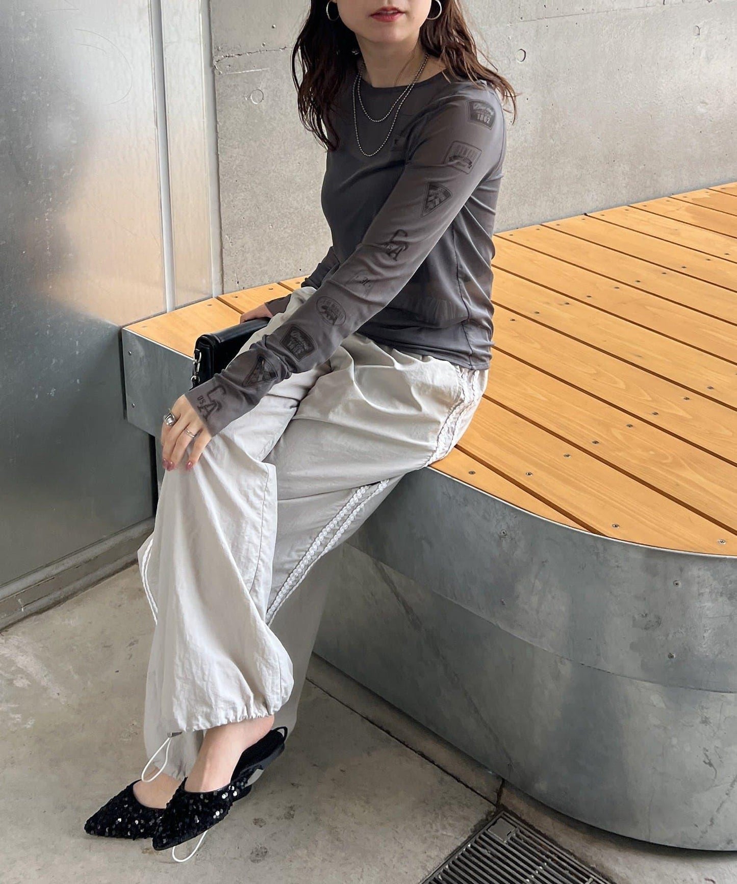NUNIFE 袖口圖案透視內搭