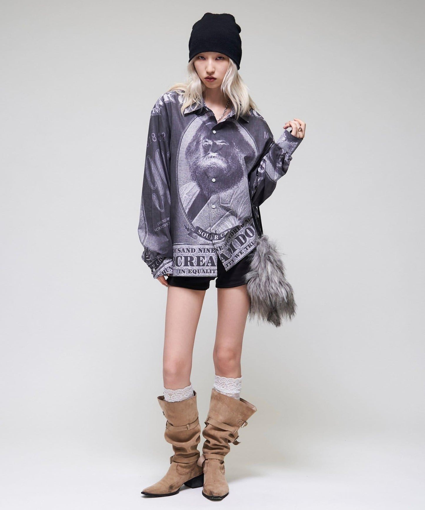 Sourcream/UNISEX 馬克思紙幣印花襯衫