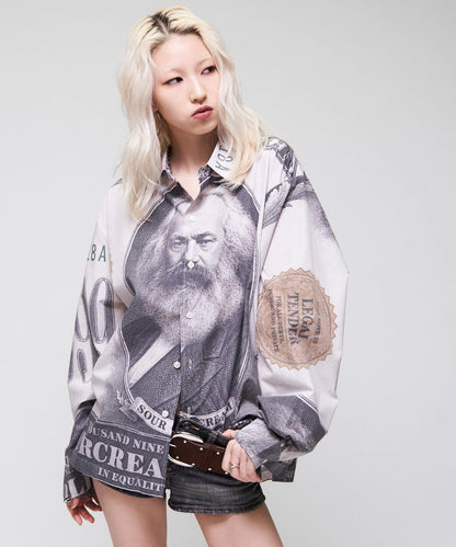 Sourcream/UNISEX 馬克思紙幣印花襯衫