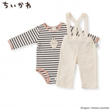 chiikawa（吉伊卡哇） 邊條紋連體衣+揹帶褲套裝