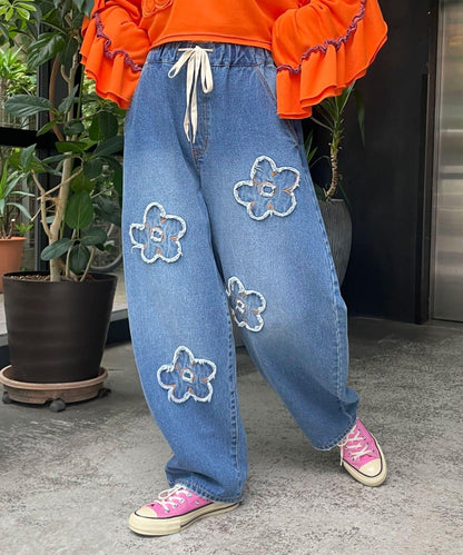 HELLO.SANFRANCISCO 花卉刺繡寬鬆牛仔褲