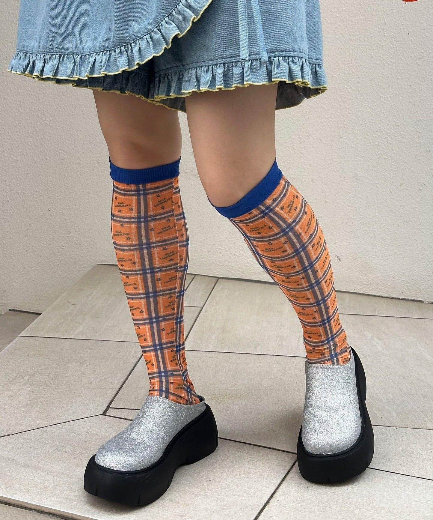 HELLO.SANFRANCISCO/ハローサンフランシスコ 格紋星星印花Logo透明短襪