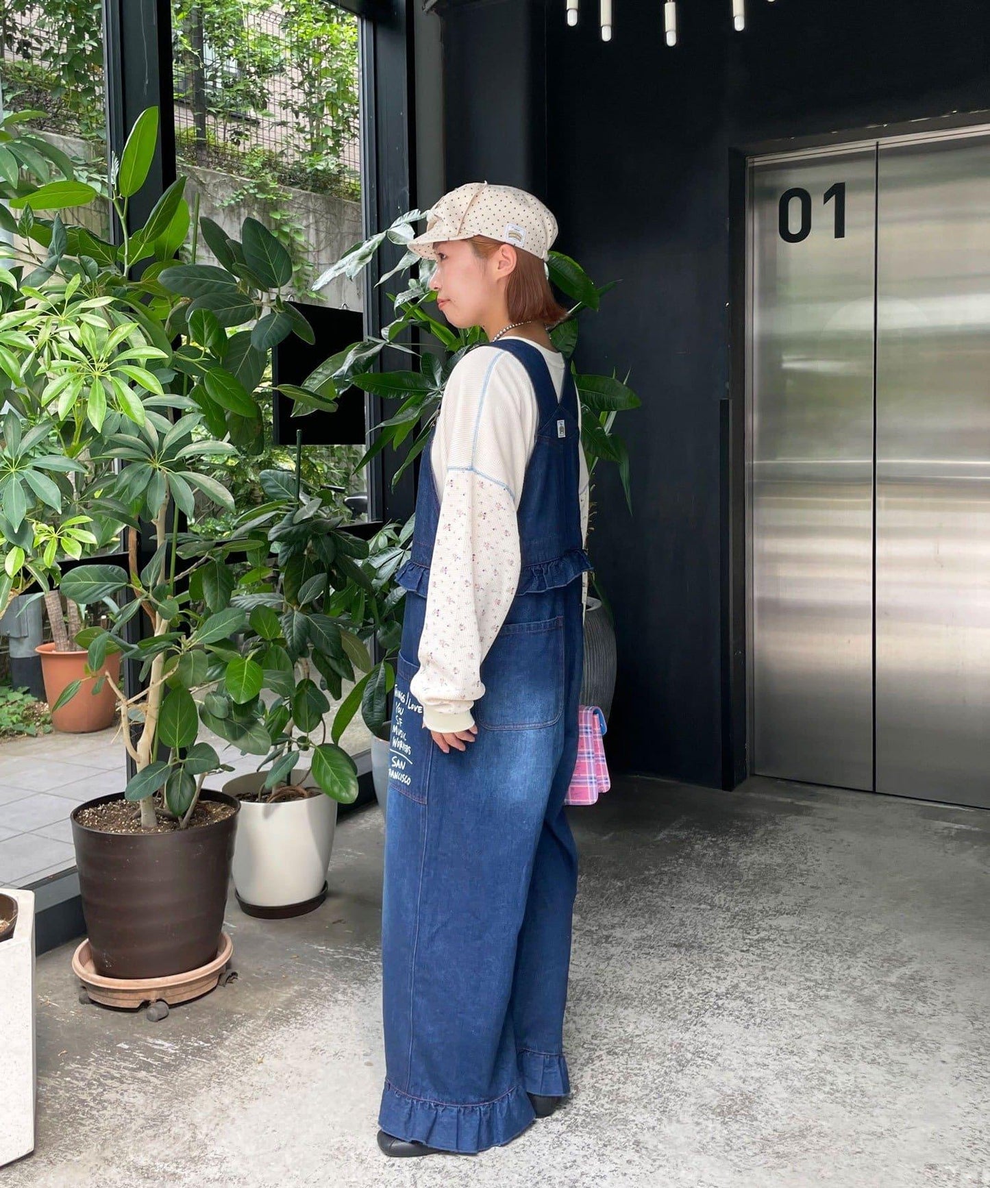 HELLO.SANFRANCISCO Logo印花荷葉邊連體褲