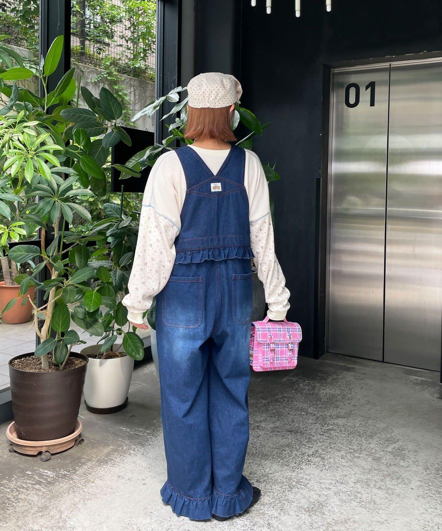 HELLO.SANFRANCISCO Logo印花荷葉邊連體褲