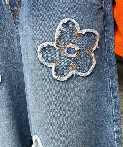 HELLO.SANFRANCISCO 花卉刺繡寬鬆牛仔褲