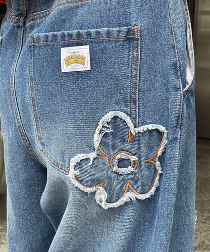 HELLO.SANFRANCISCO 花卉刺繡寬鬆牛仔褲