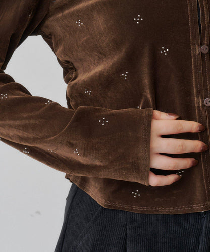 水鑽薄紗絲絨針織開衫