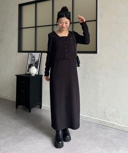 MARIN 金屬掛件針織開衫+吊帶連衣裙套裝